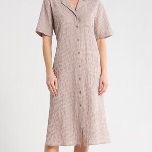 NWT Eileen Fisher - Notch Collar Short Sleeve Shirtdress Gingham Check